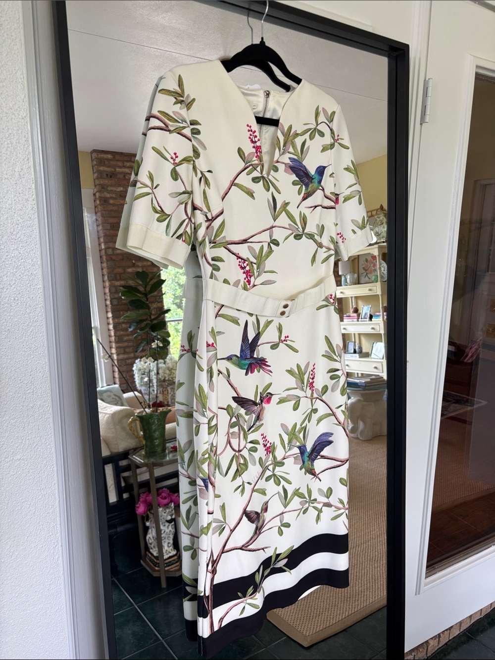 Ted Baker London Ivory Hummingbird-Print Midi Dress